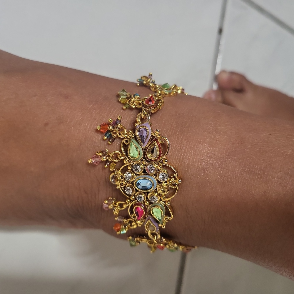 Indian inspired ankle bracelet multi color jewels 10"